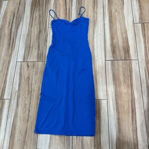 Monrow Royal Blue midi tube Dress with side pockets